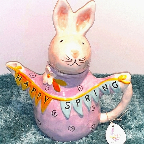 Blue Sky Clayworks Bunny Tea Pot by Heather Goldminc - Picture 1 of 8